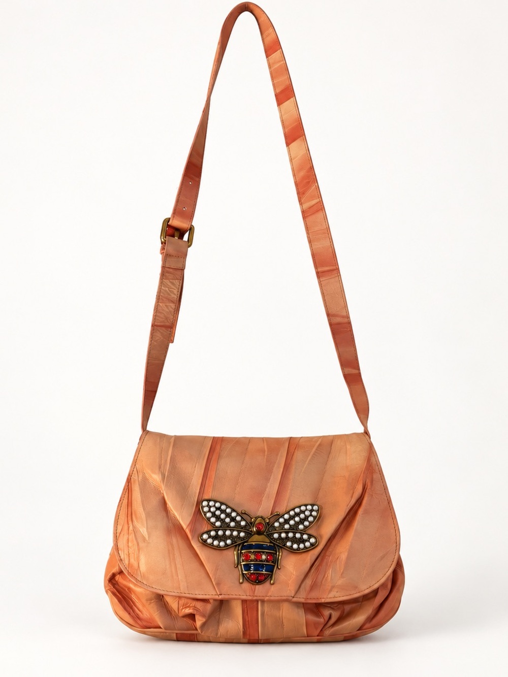 Sharif Coral Two-Tone Leather Bee Crossbody Bag